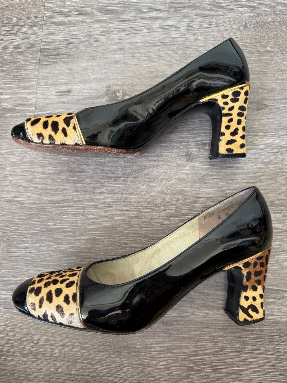 Vintage Black Patent Pumps with Leopard Calf Hair Accent - Picture 4 of 8